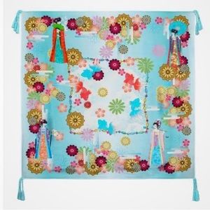 Johnny Was Silk Scarf NWT ! 12 Tassels!